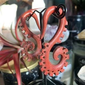 Abaraka 2g hand carved pink ivory wood hanging earrings